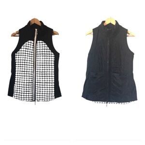 Bylyse reversible zip up quilted vest black white geometric size Medium